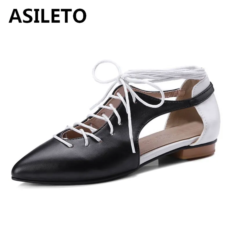 

ASILETO Spring women oxford shoes ballerina flats shoes women pu leather shoes moccasins lace up flats loafers white shoes A376t