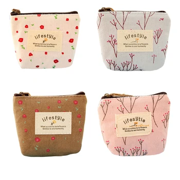 

Mini Floral Canvas Coin Cases Keys Bags Card Change Purse Zip Wallets