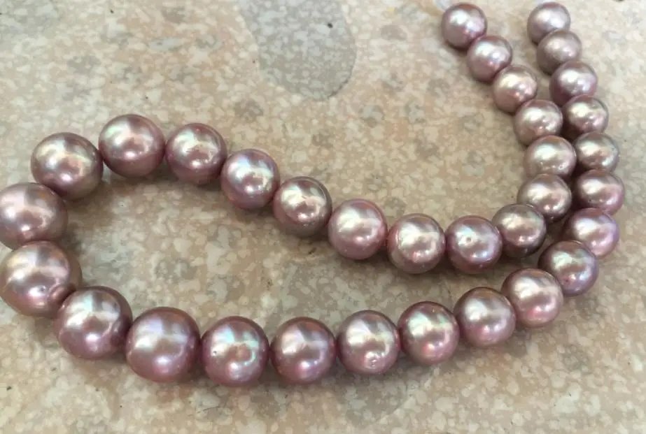 

HUGE 12-14mm NATURAL freshwater GENUINE ROUND LAVENDER PEARL NECKLACE AAA 925silver