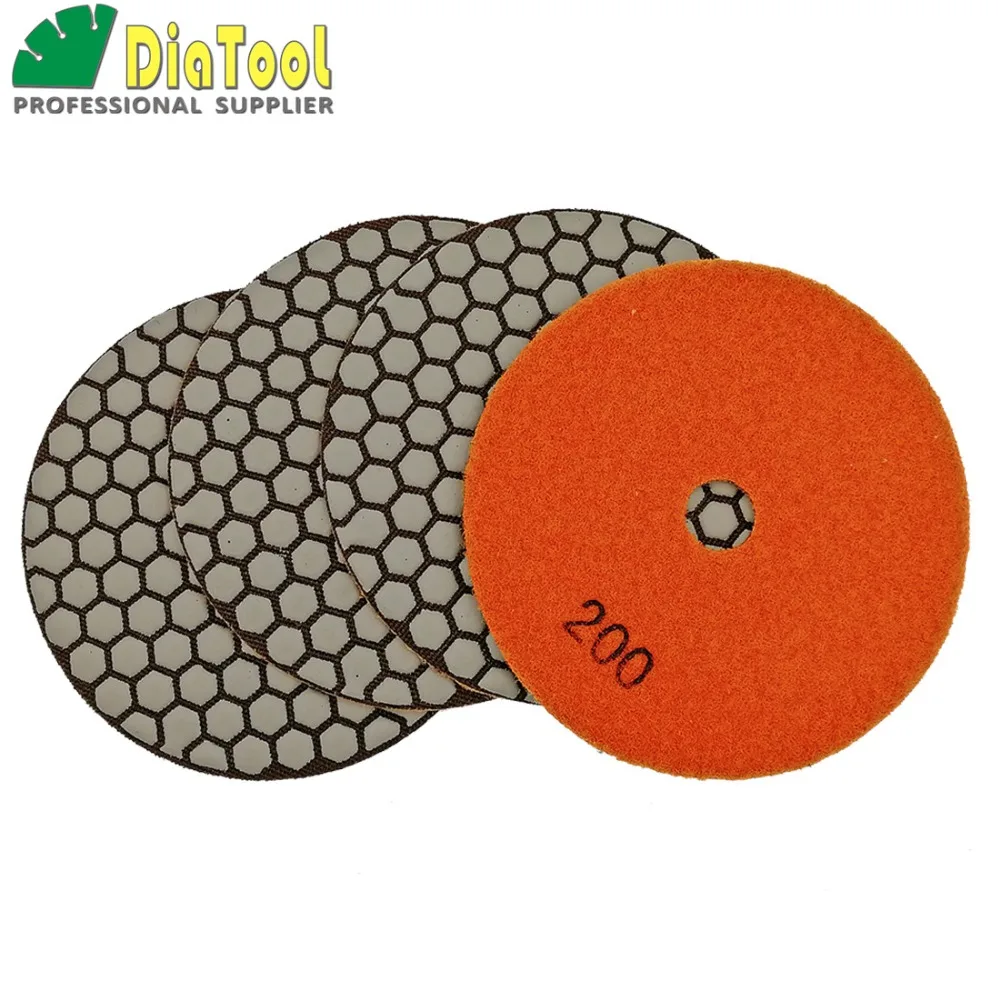 SHDIATOOL 4pcs Dia 5" Grit 200 Diamond Dry Polishing Pads 125mm Sander