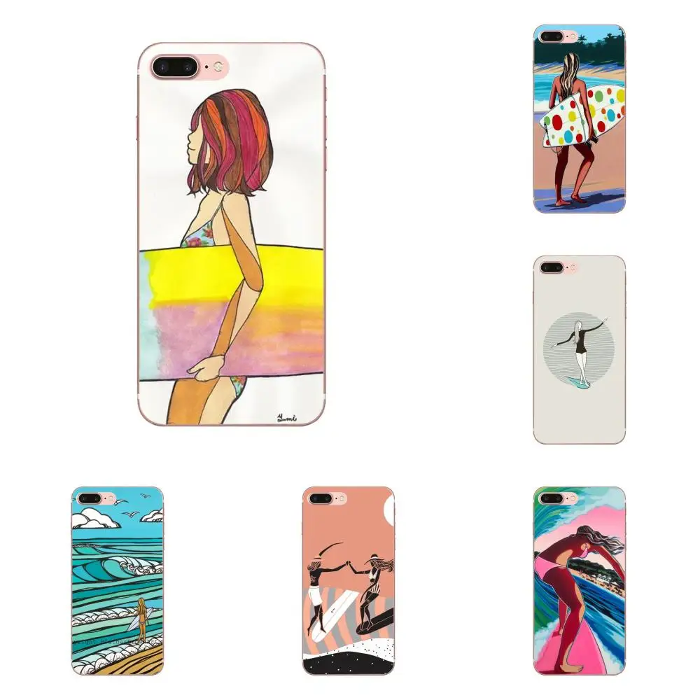 Surfing Art Surf Girl Originaltransparent For Samsung Galaxy Note 5 8 9 S3 S4 S5 S6 S7 S8 S9 S10 mini Edge Plus Lite | Мобильные