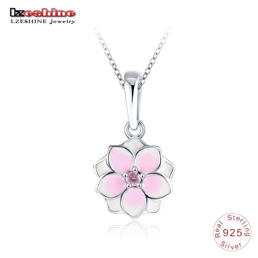 LZESHINE Magnolia Bloom Flower Pendant Silver Necklace for Women 100