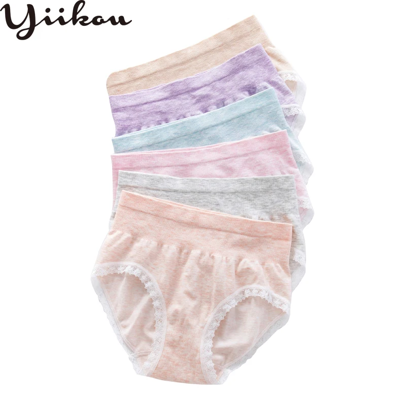 

Female spring and summer mid-waist abdomen seamless seamless underwear Women's sweet lace ladies slim large size briefs
