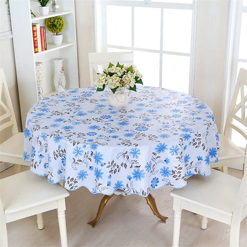PEVA Printed Table Cloth Waterproof Oilproof Backside Ati-slip Flannel Round Tablecloth Table Cover