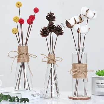 

Creative Nordic Glass Vases Transparent Water Hydroponics Flower Rope Dry Flower Vase DIY Bottle Living Room Table Decoration