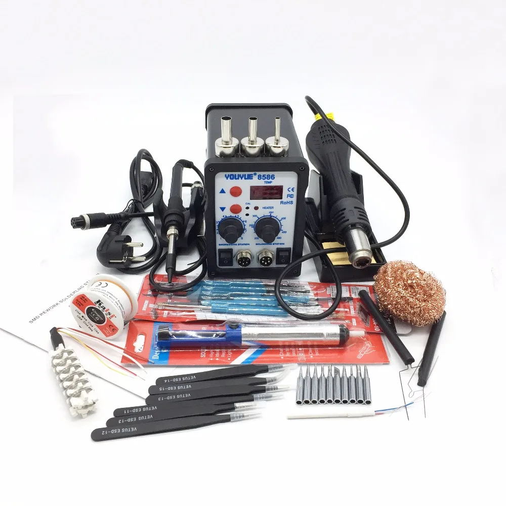 US $64.59 Original EUUS 220V110V 700W Soldering Station YOUYUE 8586 2 in 1 SMD Rework Station Hot Air Gun Electric solder iron Station
