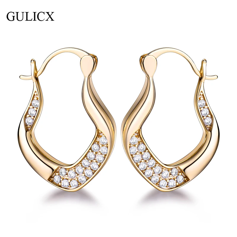 

GULICX Famous Brand Trendy Big Hoop Earrings for Women Gold-color Crystal Zirconia Unusual Earrings Jewelry E162