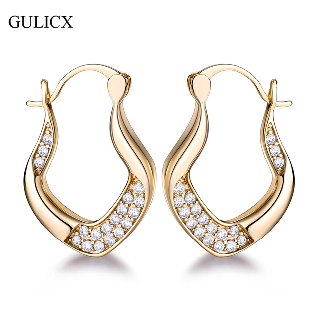 Gulicx Famous Brand Trendy Hoop Earrings For Women Gold Color Gulicx Famous Brand Trendy Hoop Earrings For Women Gold Color Crystal Zirconia Unusual
