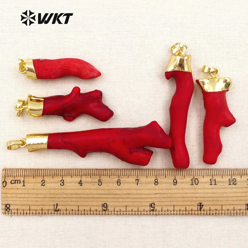 WT-P245 WKT Wholesale natural red coral tree pendants Attractive coral tree with gold color 6