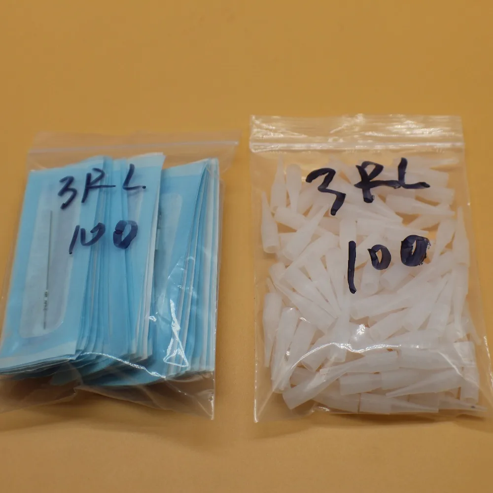 

100 pcs 3RL Tattoo needle tips With 100 pcs Traditional needle For Permanent makeup Eyebrow Lip Tattoo Machine Tattoo Nozzle