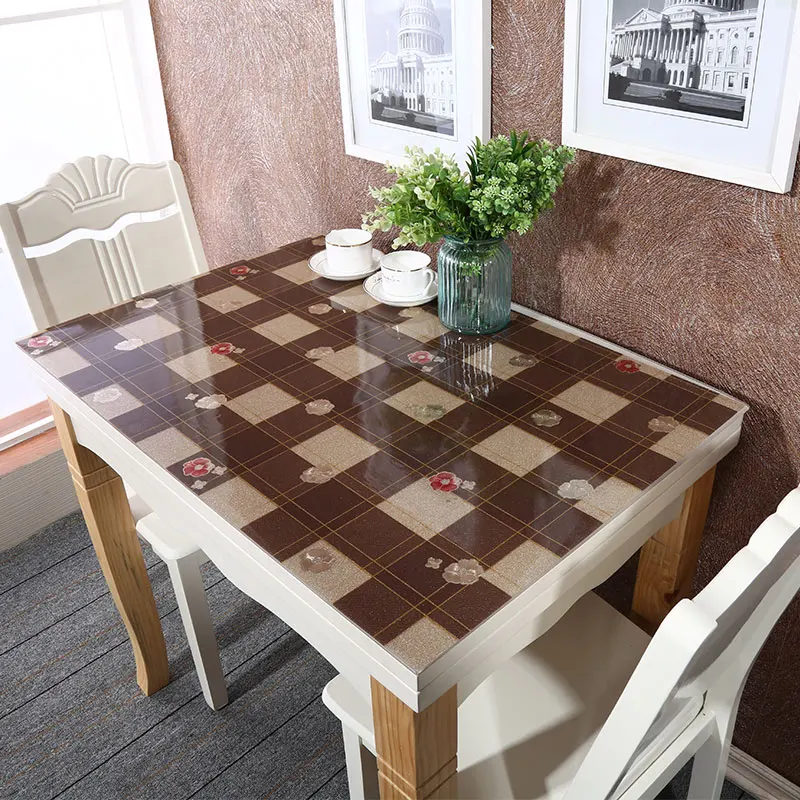 1.0mm Soft Glass TableCloth PVC Table Cloth Waterproof Oilproof Kitchen Dining Placemat Pad for Party Wedding Home Textile Decor