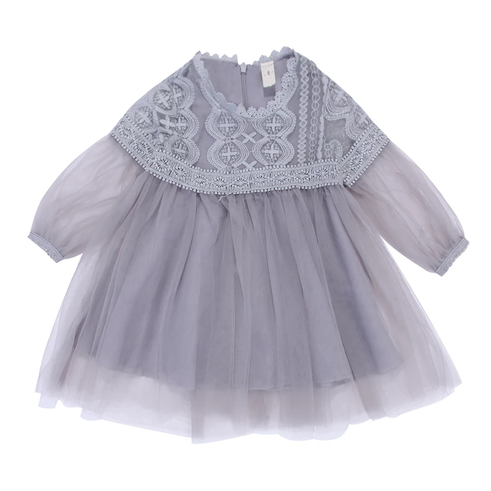Платье принцессы с цветочным узором для маленьких девочек детские мини-платья-пачки из тюля в стиле пэчворк с длинными рукавами и кружевом