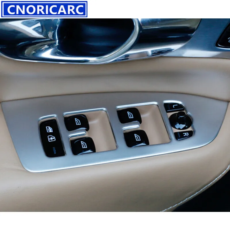 

CNORICARC Door Armrest Glass Lift Panel Decorative Cover Sticker Stainless Steel Accessories For Volvo XC90 14-16 Car Styling