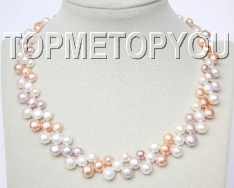 

wholesale AAA 3rows natural real white pink lavender FW pearls necklace