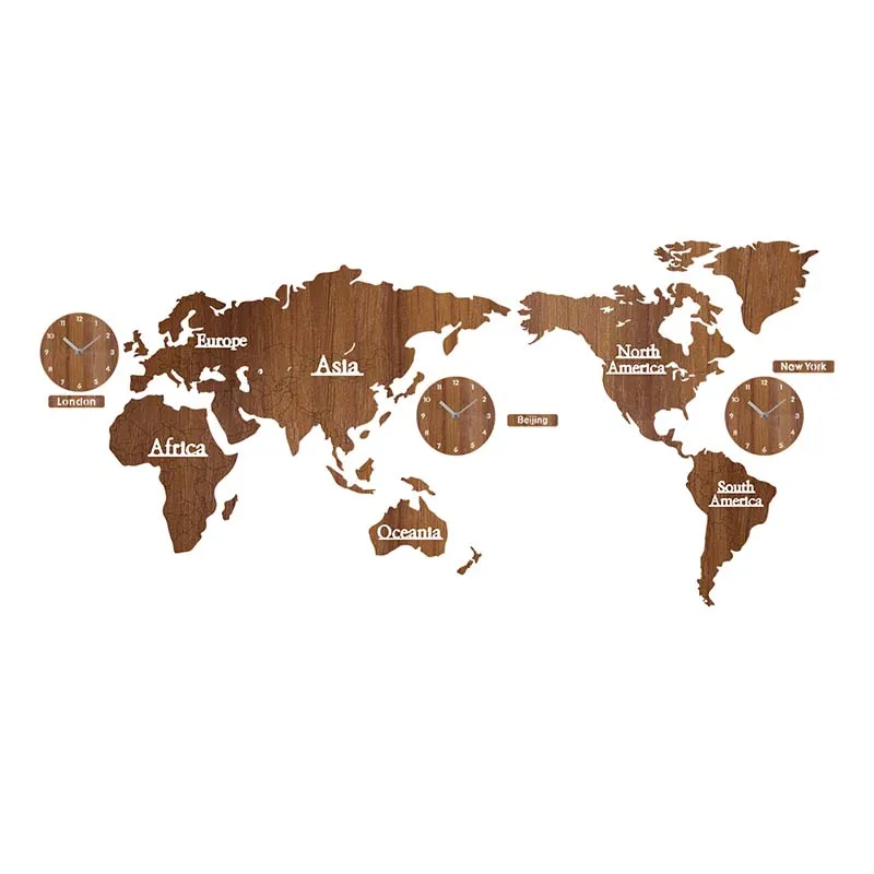 Новые Креативные карты мира деревянные настенные часы большой деревянный наручные часы, настенные часы современный европейский стиль круглые немой настенные часы - Цвет: brown with brown