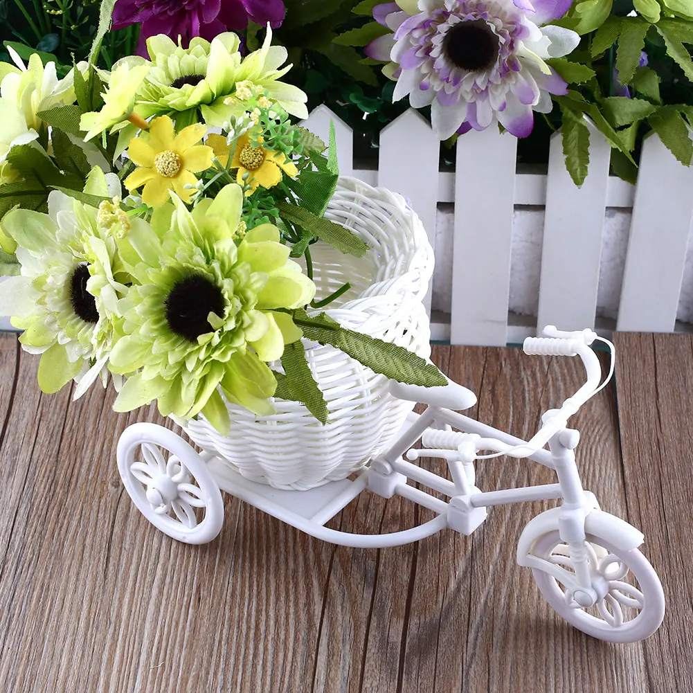 Белый трехколесный велосипед дизайн Цветочная корзина контейнер для хранения цветочных растений Флер ваза вечерние украшения дома