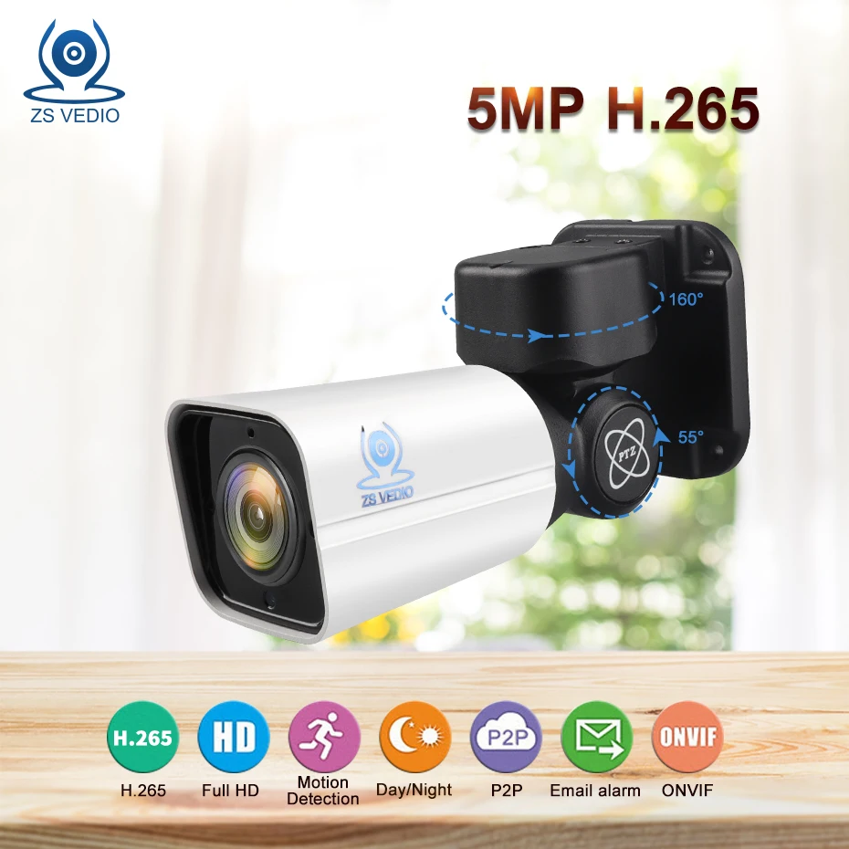 

ZSVEDIO 5.0MP Mini PTZ IP Camera H.265 Cloud Storage 4X Optical IR 50M P2P CCTV Security Onvif Waterproof
