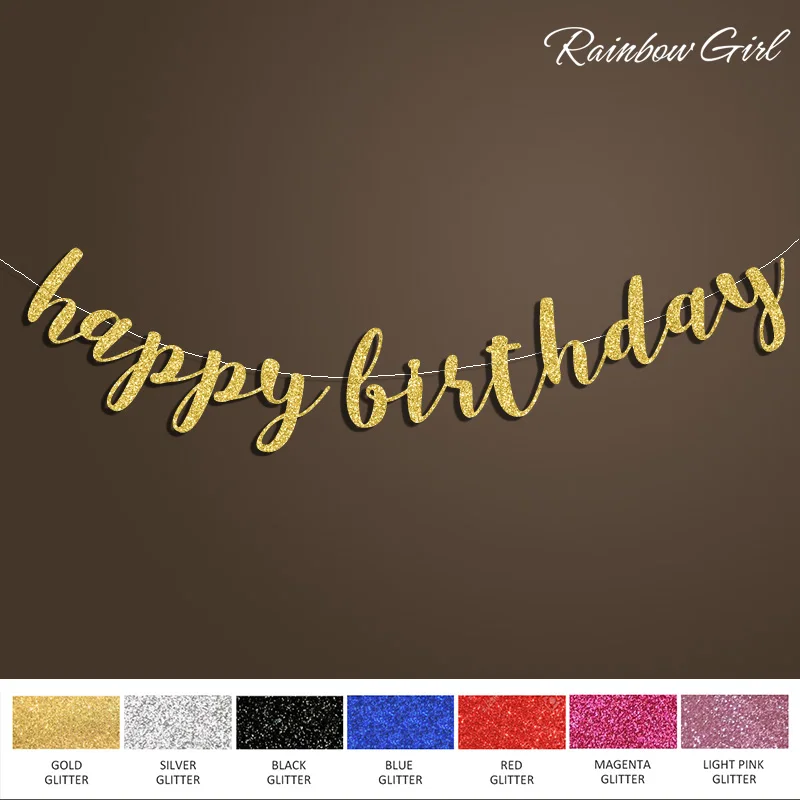 

Happy Birthday Banner,Black/Silver/Gold Glitter Script Sign, 30th/40th/50th/60th/70th/80th Birthday Party Decorations Supplies