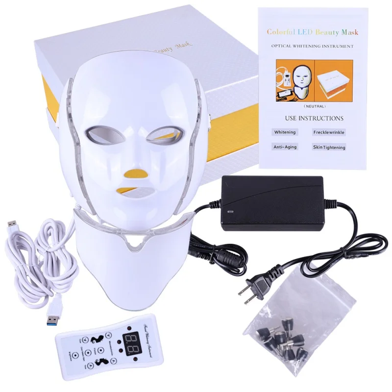 

7 Colors LED Electric Photon Facial Mask with Neck Skin Anti Acne Wrinkle Beauty Treatment Salon Home Use Tools Drop Shipping