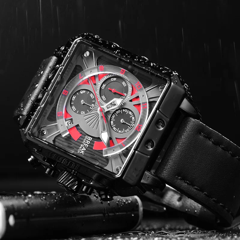 

BREAK Genuine Leather Strap Watch Men Top Brand Luxury Watch Chronograph Gift Wristwatches Clock For Man Relogio Masculino 2018