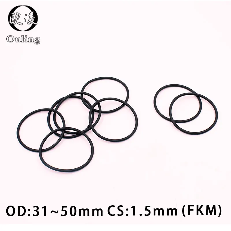 

5PCS Fluorine rubber Ring Black FKM O ring Seal 1.5mm Thickness OD31/32/33/34/35/36/37/39/40/45/50mm Rubber O-Ring Seal Gasket