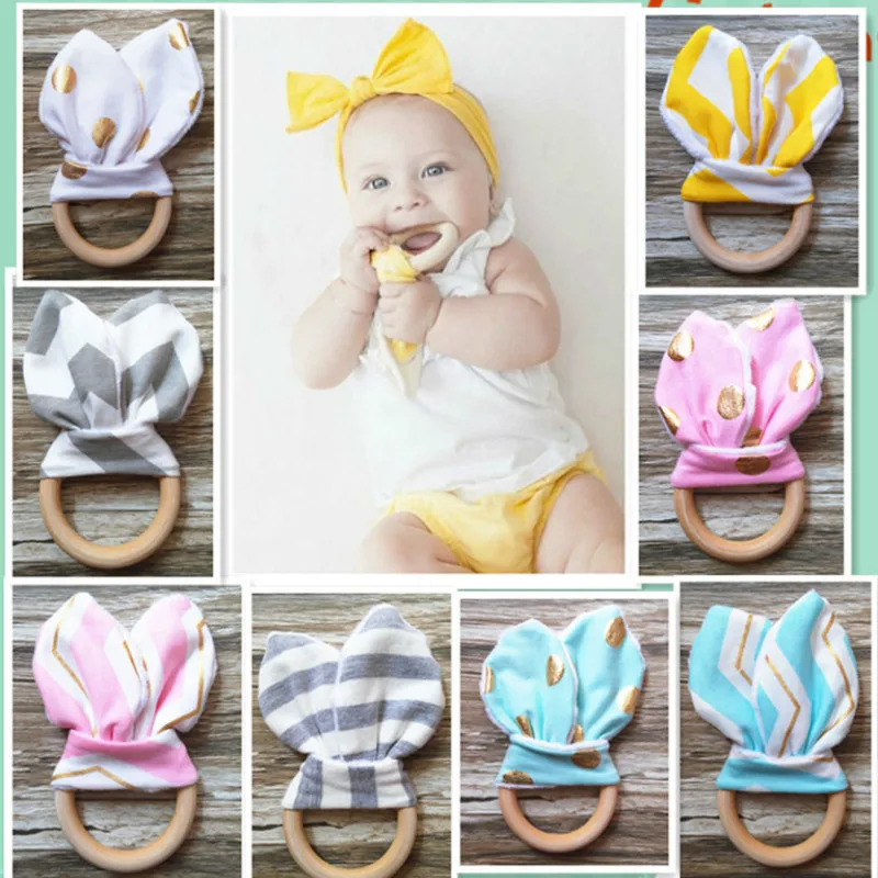 

1PC Baby Teether Baby Boy Bunny Ear Teether Safe Organic Wood Teething Ring Baby Nursing Accessories Newborn Teethers Chew Toy