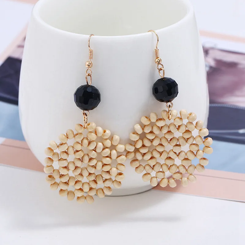 

Fashion Creative Round Wood Earrings Acetate Acid Resin Earrings Pattern Round Colored Cute Temperament Earrings Jewelry