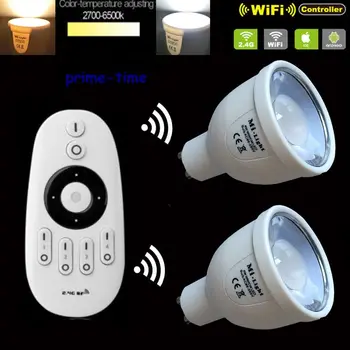 

2pcs Mi.Light 2.4G 5W GU10 CCT LED Bulb Color Temperature Adjustable Dual White WiiFi Compatible +1xWireless RF 4-Zone Remote