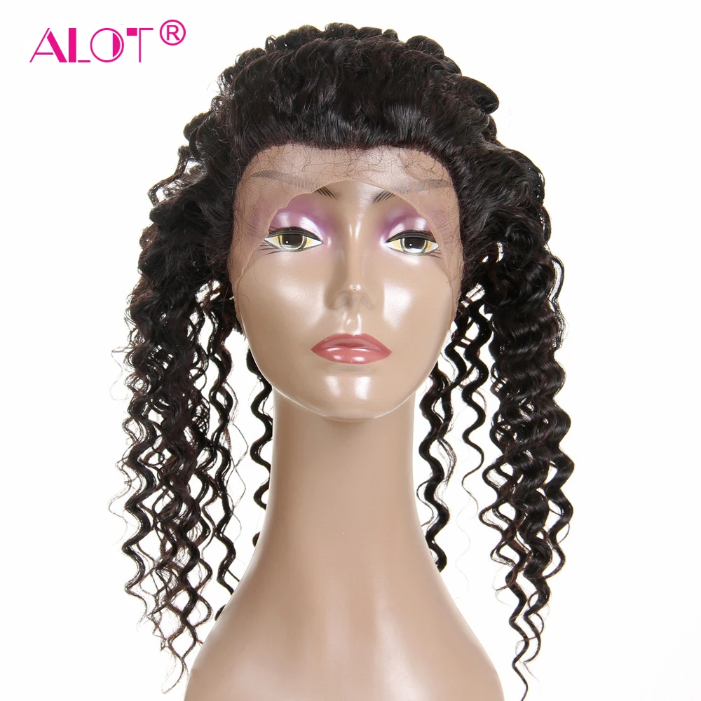 Alot Brazilian Deep Wave 360 Lace Frontal Closure Pre Plucked With Baby Hair Adjustable Band 10 To 20 Non-Remy Natural Black