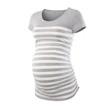 Полосатая одежда для беременных Топ для беременных женская одежда с коротким рукавом Круглый вырез повседневная Беременная рубашка лето большие размеры