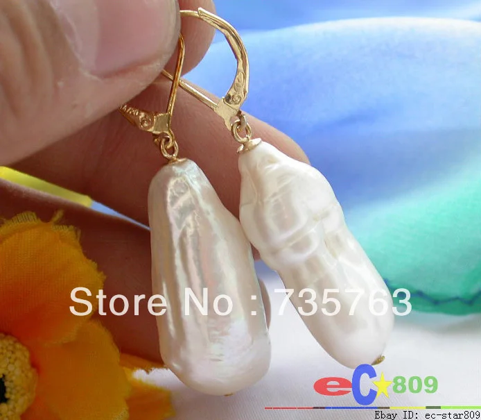 

xiuli 0082 26MM white baroque keshi reborn PEARL DANGLE EARRING