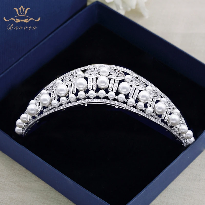 

Vintage Full Zircon Brides Tiaras Crowns Sparking Silver Bridal Hairbands Pearls Wedding Hair Accessories Evening Hair Jewelry