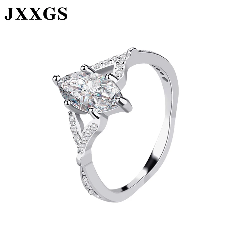 

JXXGS Pure 925 Sterling Silver 2019 Unique Design Elegant Rhodium Plated Marquise Shape Wedding Engagement Ring For Women