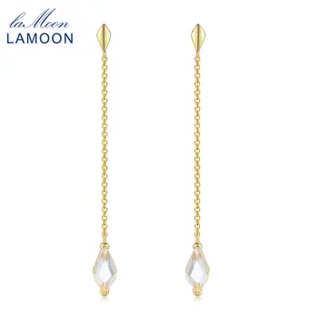

LAMOON S925 Silver Natural White Crystal Drop Earring For Women Concise Style Rhombus S928 Long Earring Fine Jewelry EI082