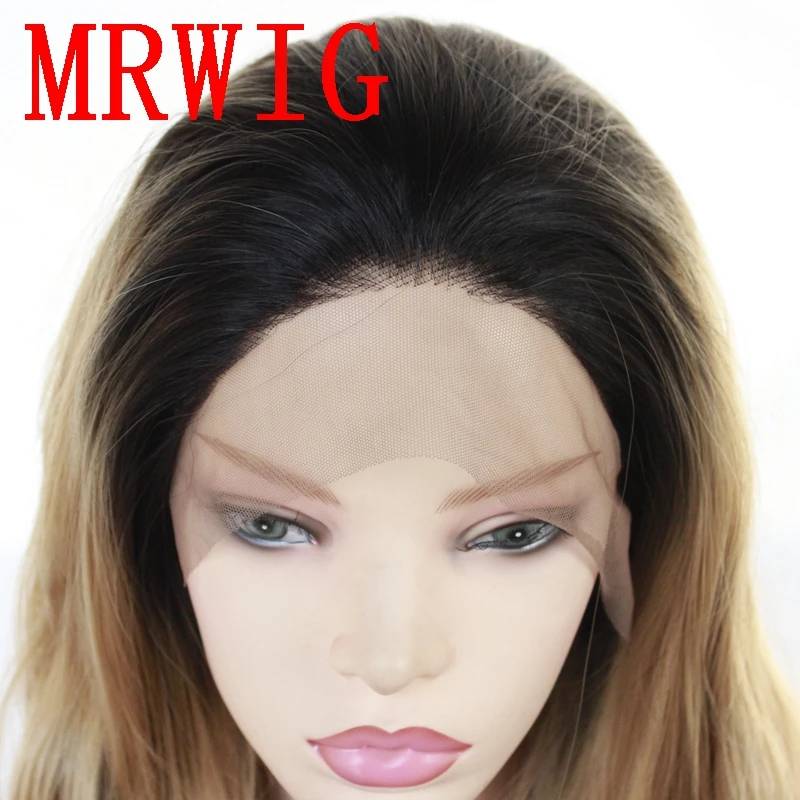 MRWIG Длинные Волнистые Черный Ombre блондинка 27 # синтетический Glueless спереди кружево парик бесплатная часть для афроамериканцев