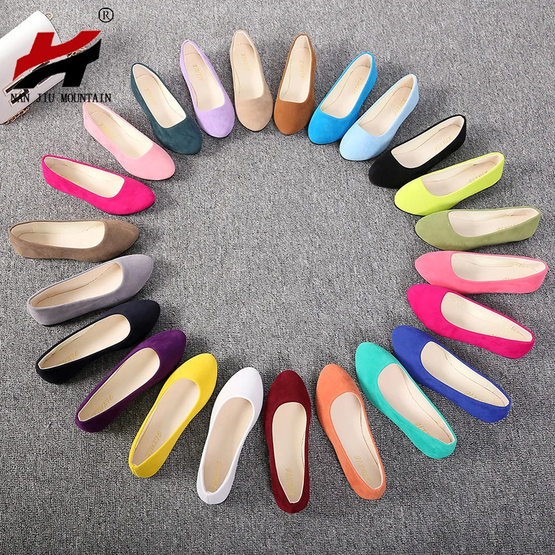 

NAN JIU MOUNTAIN Women Flat Shoes Candy Colors Woman Boat Shoes Black Loafers Faux Suede Ladies Ballet Flats Plus Size 35-43