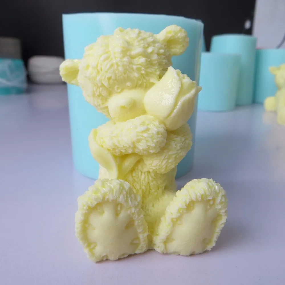 PRZY 3d плюшевый медведь с силиконовая форма «Роза» помадка плесень шоколадный мусс формы для торта свечи силиконовые формы полимерные глиняные формы