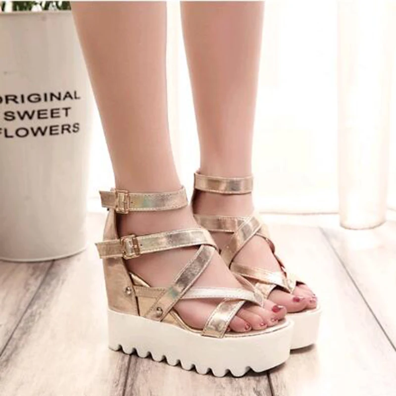 

Fashion Sandals Summer Wedges Women's Sandals Platform Lace Belt Bow Flip Flops open toe high-heeled Women shoes Female 9909W