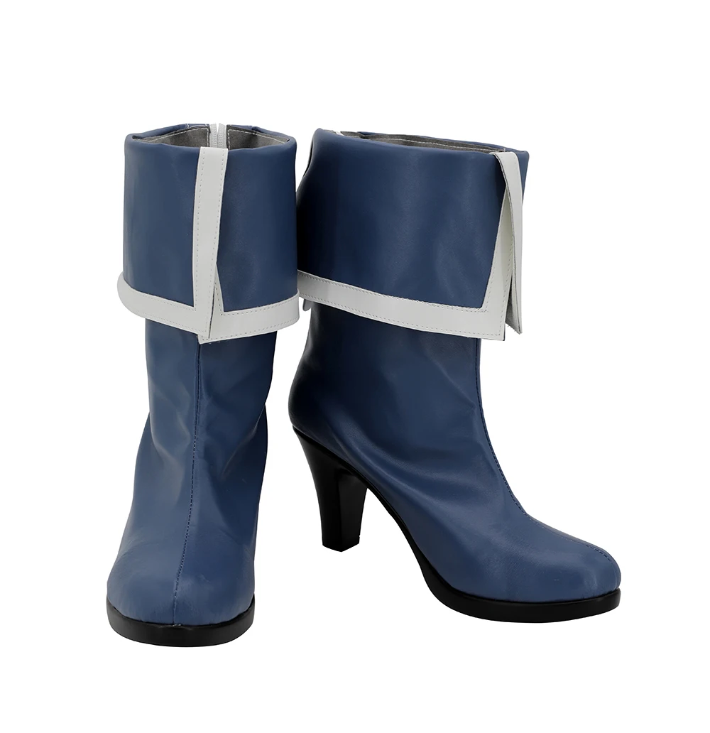 Anime Sword Art Online Asuna Yuuki Blue Cosplay Boots High Heel Shoes Custom Made PU Leather (2)