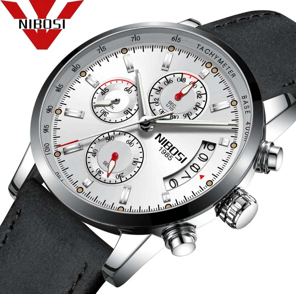 NIBOSI Sport Leather Watches Mens Top Luxury Brand Military Watch Reloj Hombre Waterproof Quartz Wr