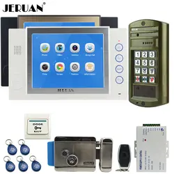 JERUAN 8 ''видео домофон запись Интерком Системы комплект 2 монитора + Новый Водонепроницаемый пароль HD Mini Камера 8 ГБ + E-замок + Мощность