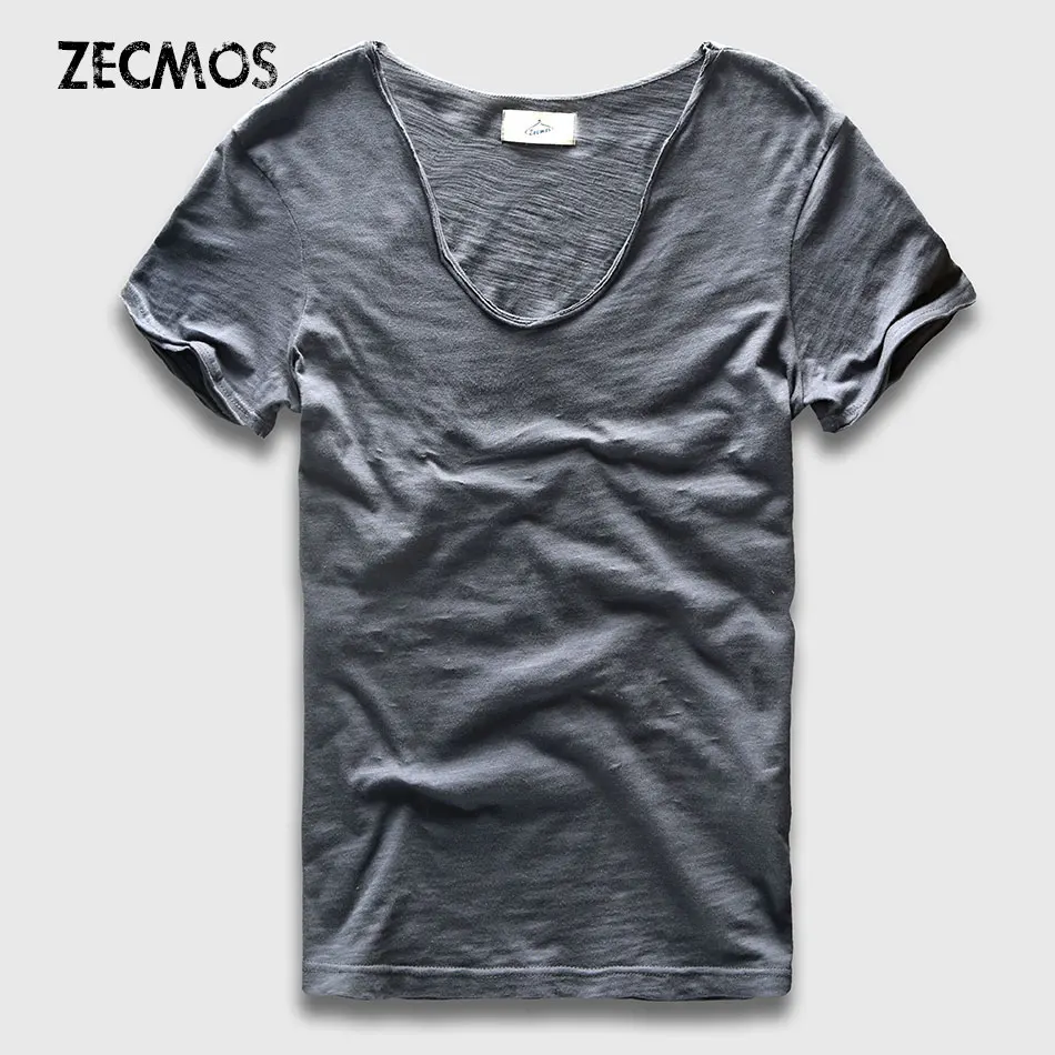 Men Basic T Shirt Solid Cotton V Neck Slim Fit Male Fashion T Shirts Short Sleeve Top Tees 2017 ...