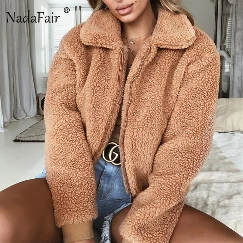 Женское пальто из искусственного меха Nadafair пушистая плюшевая куртка размера