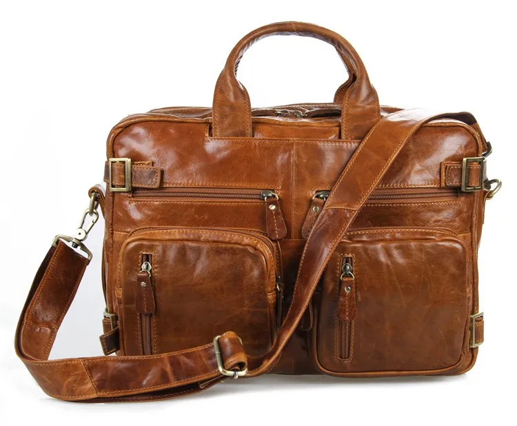 JMD خمر جلد طبيعي حقيبة يد حقيبة الرجال متعددة الوظائف حقيبة لابتوب الكلاسيكية حقيبة ساعي 7026B