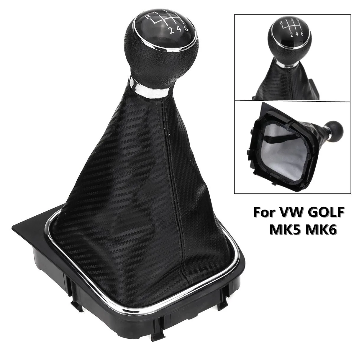 Buy 6 Speed Car Carbon Fiber Leather Gear Shift Knob