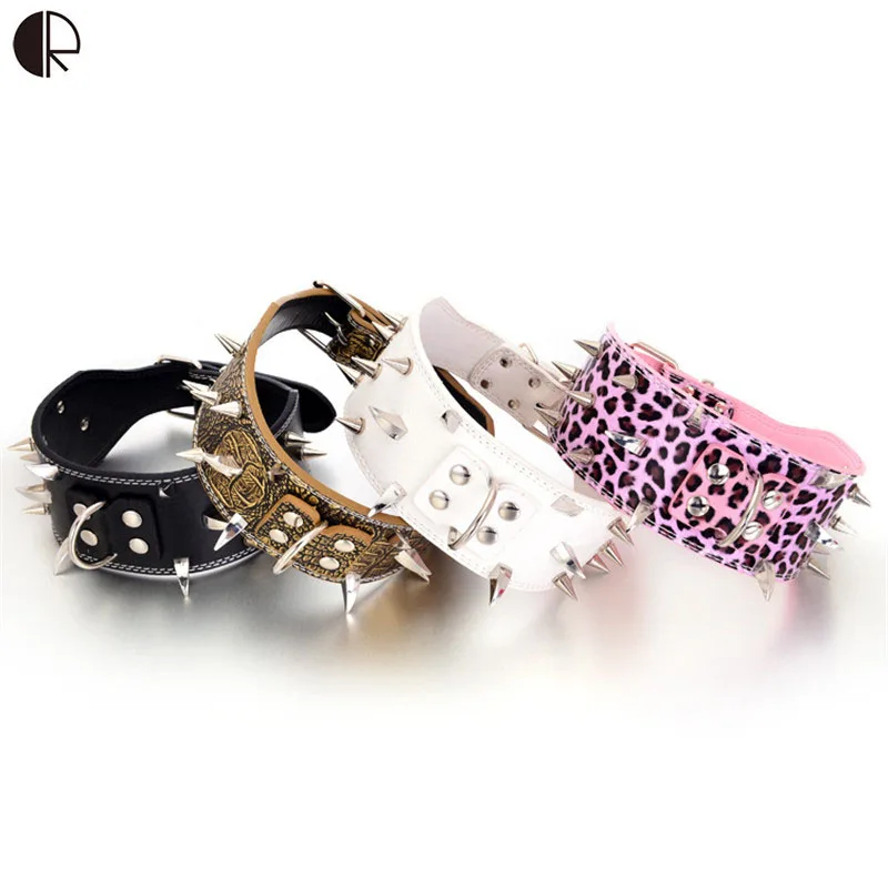 High Quality Leather Spike Studded Large dog Collar Neck for Huge Home Dogs Harness and Leash