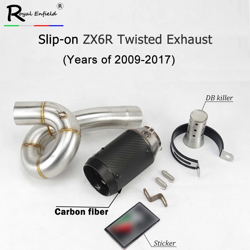 

ZX6R ZX636 2009-2017 Slip-on motorcycle exhaust middle link pipe with Austin racing style escape for Kawasaki zx6r 636 2009-2017