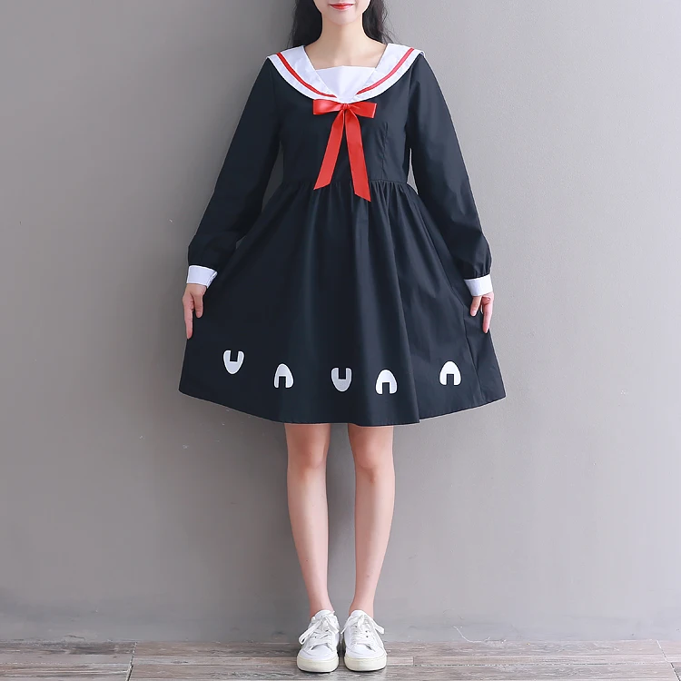 

New autumn black long sleeve dress 2018 japanese style soft casual cotton dress