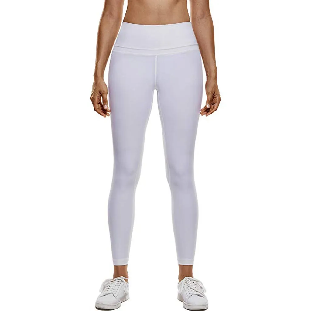 SAGACE женские тянущиеся с высокой талией для йоги брюки леггинсы фитнес тренировка бег спортивные повседневные брюки женские длинные леггинсы - Цвет: Белый
