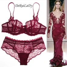 DeRuiLaDy Sexy бюстгалтер набор инструментов Вышивка кружево нижнее белье женщин комплектСупер тонкий прозрачный бюстгалтер трусы женские нижнее белье Пуш-ап лифчик эротическое белье